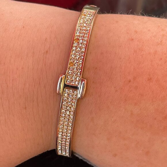 Neiman Marcus Jewelry - Neiman Marcus 18K Gold Plated Crystal Belt Bangle for Women, 7.5 Inches (Gold)